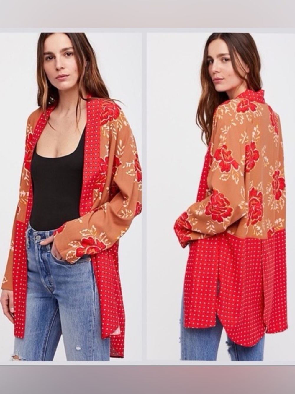 ❤️🏵️Free People - 'Forget Me Knot' Red Floral Kimono Size S